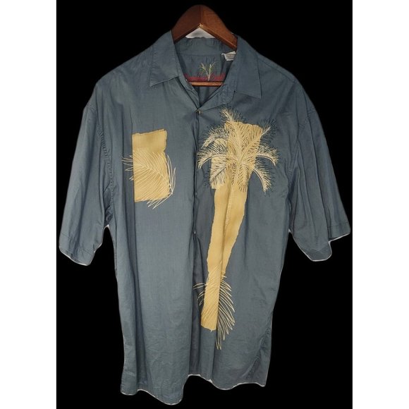 MENS BAMBOO CAY EMBROIDERED‎ HAWAIIAN SHORT SLEEVE BUTTON DOWN SIZE L - Picture 1 of 6